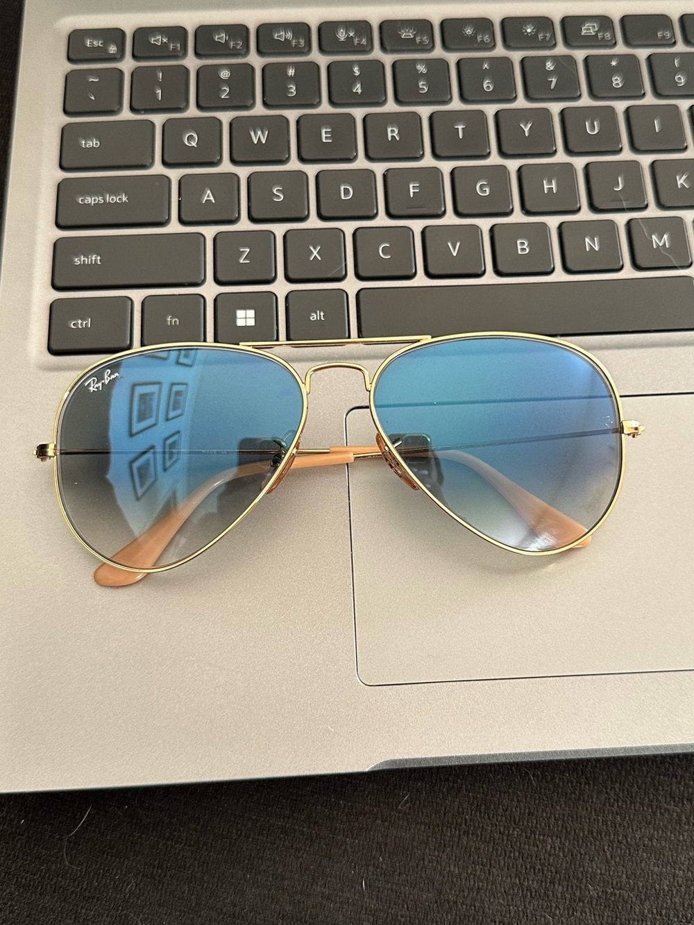 Ray-Ban Gold Frame Aviator Sunglasses with Blue Gradient Lenses